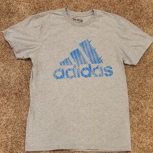 Adidas Boy's Heather Gray Tee with Blue Graphic, Size M